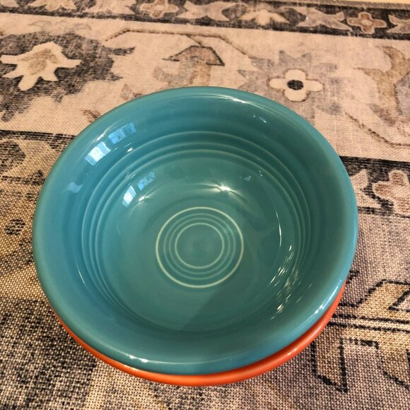 Fiesta USA Ceramic Bowls Set Of 2 Orange & Turquoise 5" Diameter - Picture 5 of 6